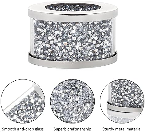 Shyfoy Silver Diamond מפית טבעת סט של 12 חלקים, טבעת מפית ממוסגרת זכוכית קריסטל