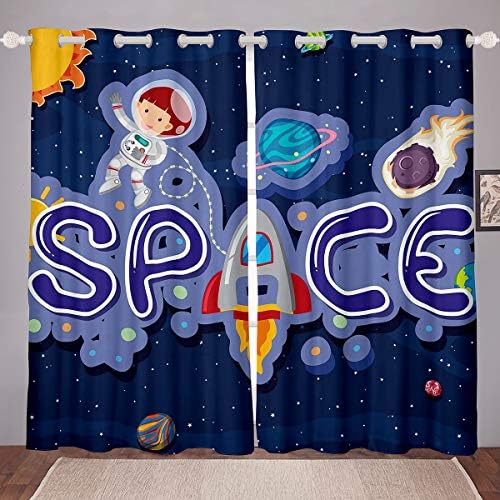 וילונות חלל חיצוניים מצוירים וילונות חלון גלקסיה לסלון חדר שינה לילדים בנים בנות יקום חמוד כוכבי