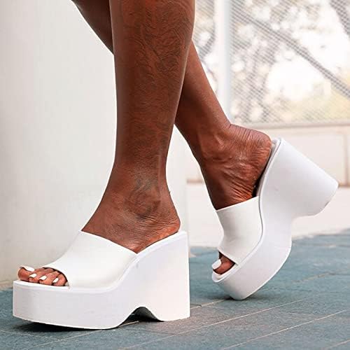 נעלי בית לנשים סנדלים בצבע אחיד גודל גדול פלטפורמה עקב עקב גבוה
