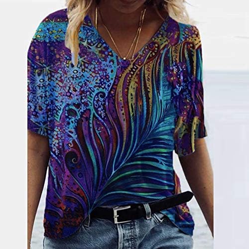 צמרות מזדמנים קיץ לנשים בכל רחבי הדפסה צבעונית חולצות טי קצרות של שרוול קצר 2023 חולצות טרנדיות