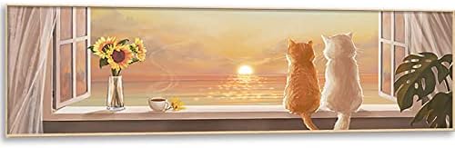 Instarry diy 5d ציור יהלום מלא מקדח חתול ואבני חן זריחה קישוטי קיר תפר 70.9x23.6 אינץ '