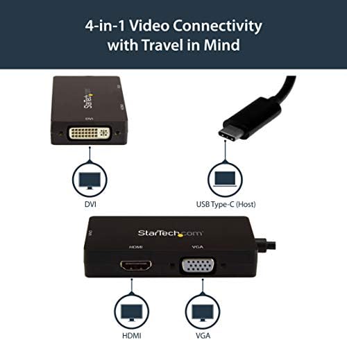 Startech.com 4K USB C ל- HDMI, VGA ו- DVI Multi יציאה מתאם תצוגת וידאו עבור Mac / Windows נייד ומוניטור