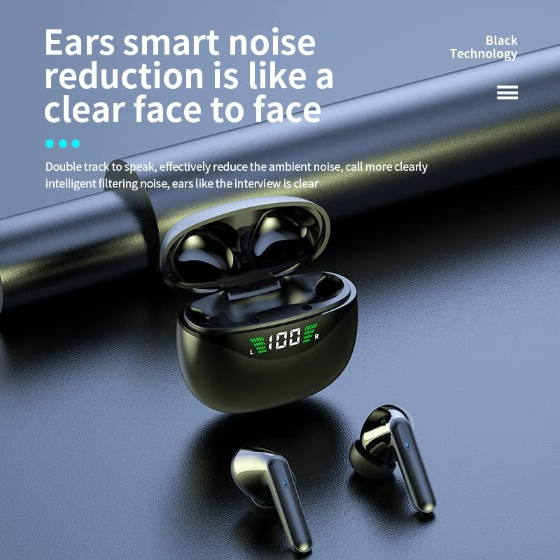 Tegax שחור אוזניות אוזניות אלחוטיות אוזניות מגע בקרת מגע עם מארז טעינה אלחוטי ， IPX8 אוזניות סטריאו אטומות למים