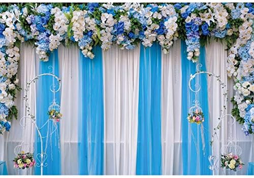 אורג ' ו 15 על 10 רגל חתונה רקע פרחוני לבן וכחול טול וילון חתונה טקס רקע כלה מקלחת דקור אספקת מאהב הצעה