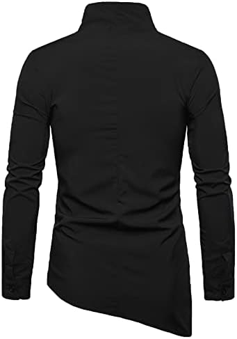חולצות קפלים לגברים כפתור אישיות בצבע רגיל מטה צווארון סטנד-אפ אסימטרי שרוול ארוך טי טא