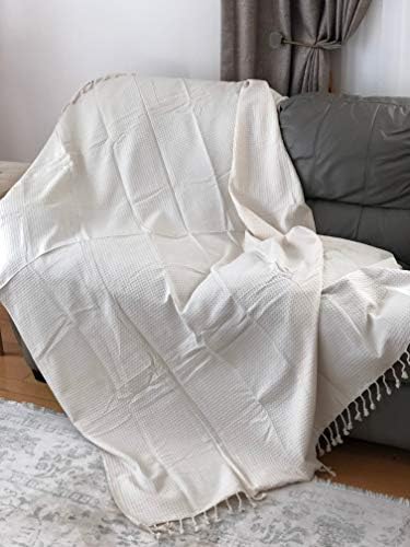 Bersuse כותנה וופל XL לזרוק מגבת טורקית שמיכה - 60x82 אינץ ', טבעי