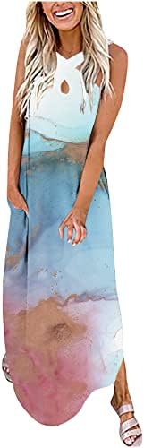 שמלת בוהמי של Ymadreig קיץ לנשים שמלת האלטר של הנתיב שמלת מקסי ללא שרוולים מזדמנים שמלת הוואי קו עם כיס עם כיס