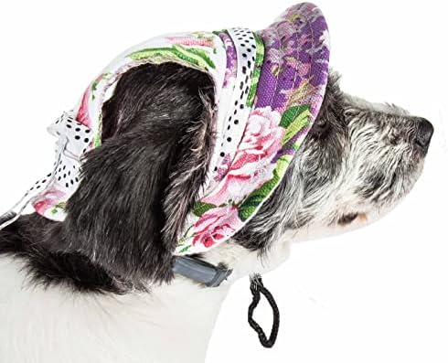Pet Life ® נביחה בוטנית כובע כלב פרחוני עם פרחים עם הגנה על כיסוי UV - מספק צל יותר מכלב Banadana - כולל