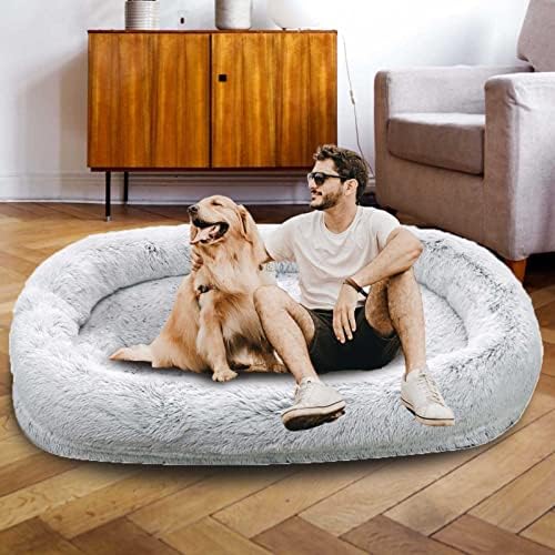 מיטת כלבים אנושית של Lcyz, מיטות כלבים אנושיים למבוגרים, מיטת כלבים אורטופדית מנופפת, מיטת שקית שעועית לבני