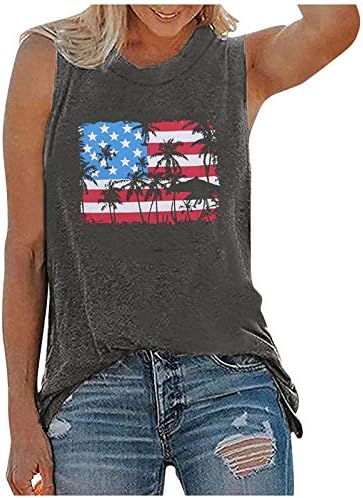 LPMADEY אמריקאי דגל דגל גופיות נשים ארהב כוכבות פסים פטריוטיות חולצות טוניקה רופפות עצי דקל קיץ חוף אפוד טיז