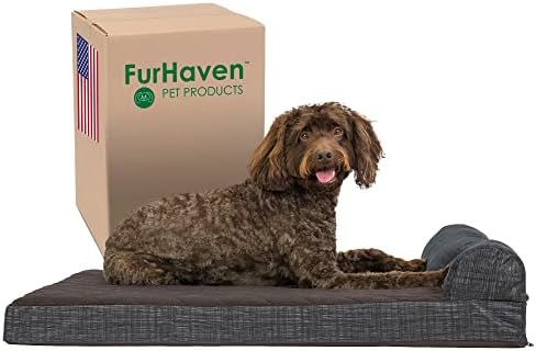 Furhaven מיטת כלבים אורתופדית גדולה מרופדת פליס וזמש דפסה עם כיסוי רחיץ נשלף נשלף - אספרסו, גדול