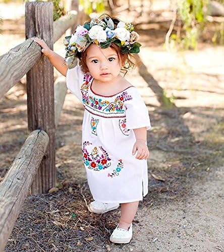 KASHOER יילוד פעוטות תינוקות בנות רקמה אתנית שמלה פרחונית שמלת שרוול ארוך מפלגת SUNDRESS.