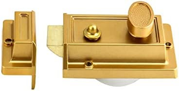 Qwork Light Latch Latch Deadbolt Rim Lock עם מפתח מפתח גימור זהב נעילה בסגנון עתיק עם מקש דלת הכניסה