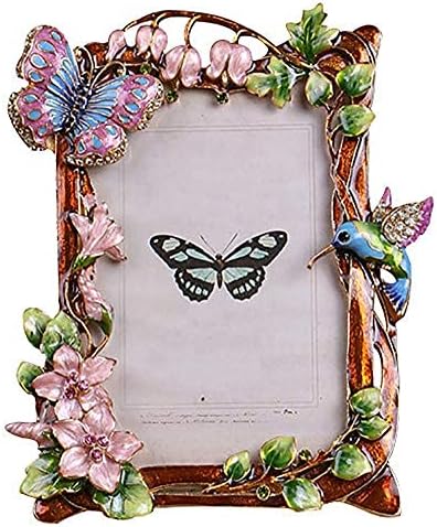 Chezmax מתכת וינטג 'מסגרת מסגרת מלבן רטרו רטרו מסגרת תמונה עתיקה עם דפוס פרפר ציפור פרחים עיצוב שולחן
