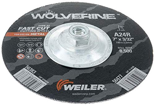 Weiler 56477 Wolverine מסוג 27 גלגל חיתוך, A24T Grit, 5/8 11 ארבור, 3/32 עובי, קוטר 7