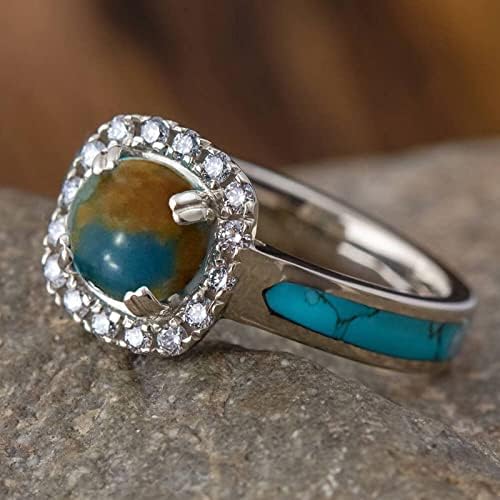 אופנה טבעת טורקיז טורקיז זירקוניה טבעת יהלום טבעת טבעת נישואין סט גודל 11