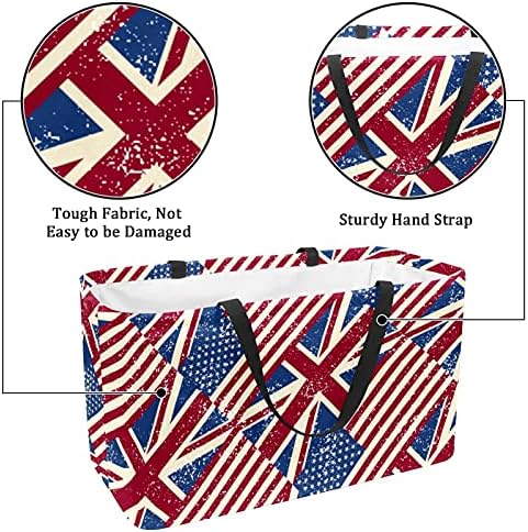 סל קניות לשימוש חוזר דגל בריטניה דגל דגל אמריקאי דפוס נייד מתקפל שקיות מכולת פיקניק תיק קניות סל כביסה