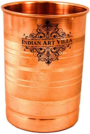 הודי אמנות וילה בעבודת יד טהור נחושת מים סיר טנק מטקה 5.5 ליטר, 9 זכוכית כוס כוס