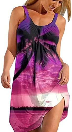 קיץ שמלות לנשים אופנה הוואי חוף זורם טנק שמלות קיץ שרוולים צווארון קצר שמלה מזדמן שמלה