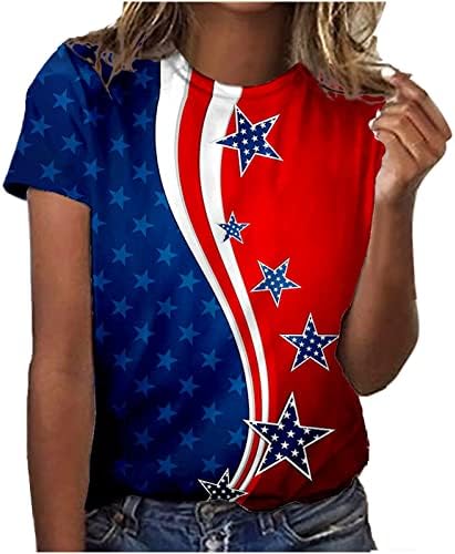נשים עצמאות יום חולצות אמריקאי דגל מודפס חולצה פטריוטית צבע בלוק קיץ טי חולצה 4 יולי חולצות
