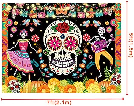 מסיבת יום המתים רקע 7 על 5 רגל מקסיקני סוכר גולגולת פרחים צילום רקע דיה דה לוס מורטוס תחפושות ספקי