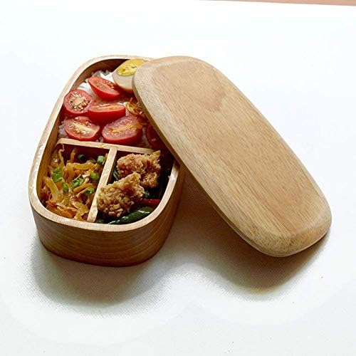קופסת ארוחת צהריים, קופסת בנטו עץ אלון עץ 3-תאים מיכל אוכל עץ יפני קערת שולחן קערה מיכל אוכל לאישה