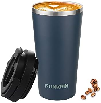 ספל קפה מבודד של פאנקרין עם ציפוי קרמיקה, כוס כוס קפה קפה עם 16oz עם מכסה היפוך וידית, ספל תרמוס