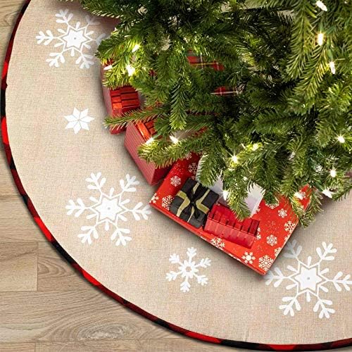 חצאית עץ חג המולד של Aerwo 48 אינץ 'חצאית עץ משובצת באפלו אדום ושחור, חצאית עץ שלג דו צדדית, חצאית