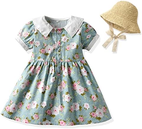 ילדים פעוטות תינוקות בנות אביב קיץ כותנה פרחונית שרוול קצר שמלת נסיכה שמלה בגדים תלבושות מכנסיים קצרות