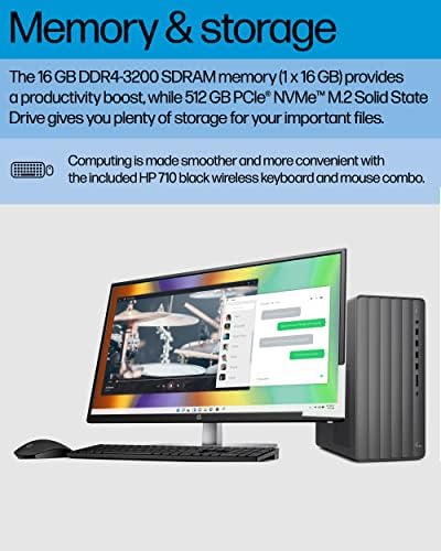 HP Envy TE01-3020 מחשב שולחני, אינטל Core I7-12700 2.1GHz 16GB RAM, 512 GB SSD, Wi-Fi 6 & Bluetooth