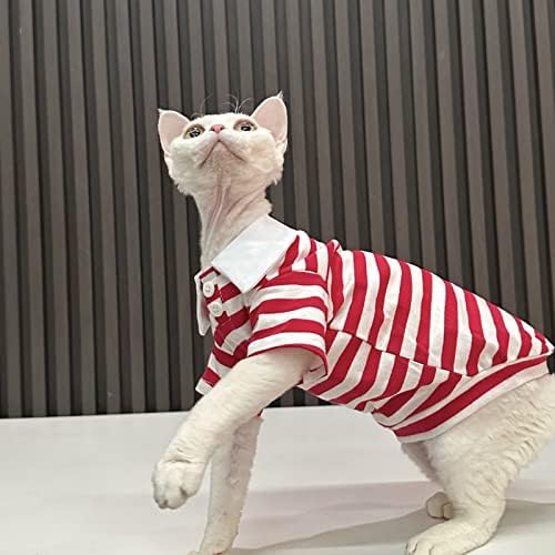 ספינקס חתול קיץ בגדי אופנה פולו צווארון כותנה חולצות פס חולצה לנשימה רך חתלתול חולצות עם שרוול חתול הלבשה