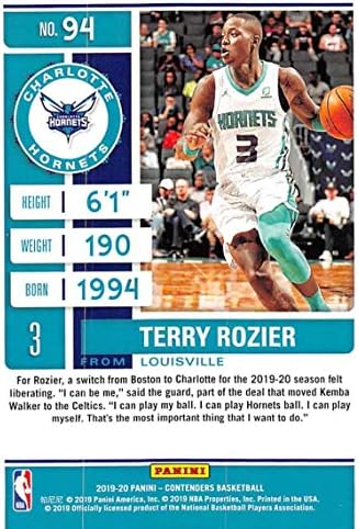 2019-20 מתמודדים של פאניני כרטיס עונה 94 טרי רוזייר שרלוט הורנטס NBA כרטיס מסחר בכדורסל