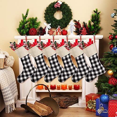 Skylety 6 חתיכות 20 אינץ 'גרבי חג מולד גרביים משובצות יוטה גרבי חג המולד גרבי עץ