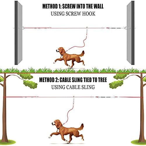 שונאי כלב קשור כבלים כבלים -100 רגל ריצה כלבים מערכת עגלת אוויר עם קו ריצת גלגלת 10 רגל - מערכת ריצה