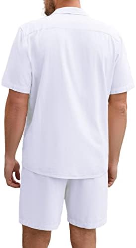 גברים טורטרנדי 2 חלקים תלבושת פשתן כפתור חוף קיץ חולצה ומכנסיים קצרים מוגדרים חליפות שרוול קצר מזדמן