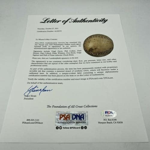 המשחק החתום בג'ים ת'ורפה משנת 1920 השתמש בשימוש רשמי בבייסבול בייסבול רשמי PSA DNA COA - משחק MLB נעשה שימוש