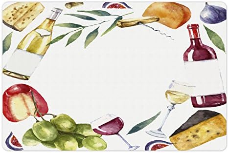 אמבסון יין לחיות מחמד מחצלת עבור מזון ומים, עגול מסגרת עם יד צבוע מזון אובייקטים בצבעי מים יין גבינת פירות