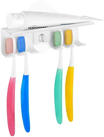 4 חריצים מברשת שיניים מחזיק קיר רכוב, עצמי דבק מברשות שיניים משחת שיניים מחזיק עם משחת שיניים
