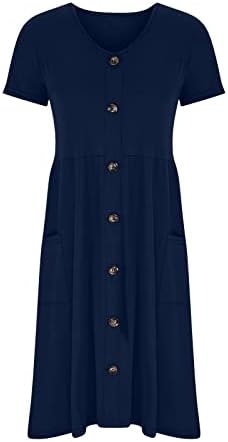 שמלת חולצת טריקו של נשים 2023 שמלת אביב קיץ מידי שרוולים קצרים מזדמנים כפתור צוואר עמוק V למטה