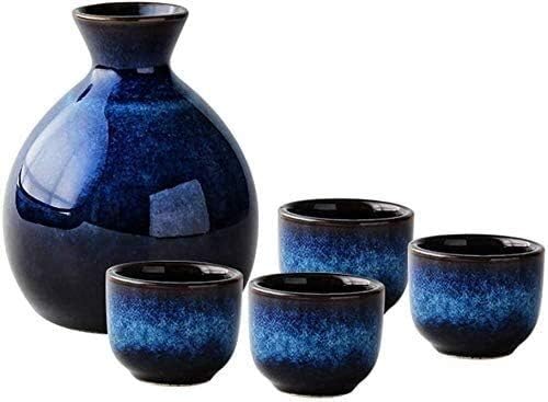 סט סאקה יפני, 5 חלקים חתיכות כחול קרמיקה כוסות כוסות יין, כוסות כוס יין לשירות סאקה חמה/קר, לעיצוב המתנה