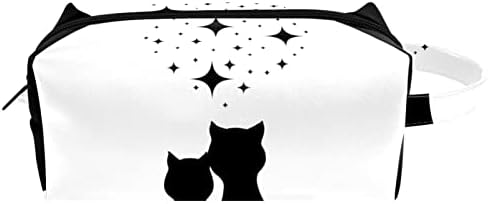 תיק איפור נסיעות תיק קוסמטי אטום למים שקיות איפור תיקי איפור לנשים ונערות, חתולים שחורים זוג כוכבי