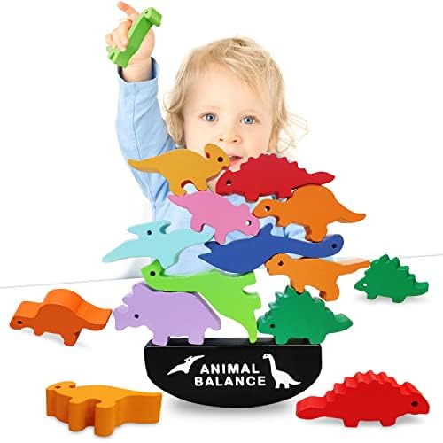 עץ לערום דינוזאור צעצועים לילדים 3-5 שנה ישן בנים ובנות, לערום פעוט צעצועי מתנות עבור 2 3 4 5 בנים, מונטסורי