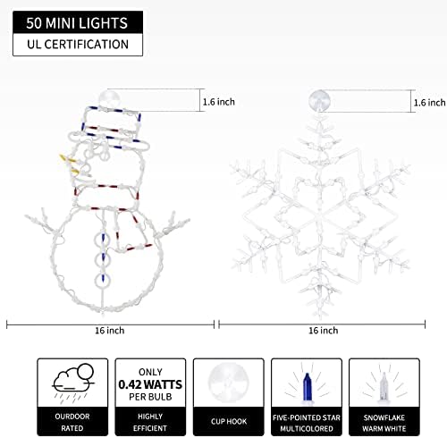 חלון חג המולד אורות צללית אורות קישודים חבילה של 2 פתית שלג מוארת ואבר שלג אורות חלון חג המולד עם