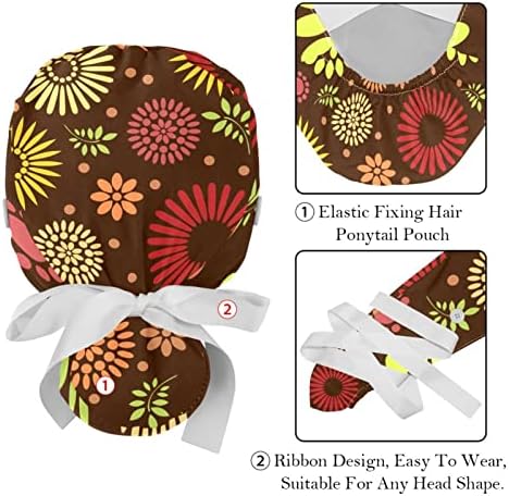 כובעים רפואיים של Lorvies לנשים עם כפתורים שיער ארוך, כובע עבודה מתכוונן 2 חלקים, דפוסי פרחים רב צבעוניים