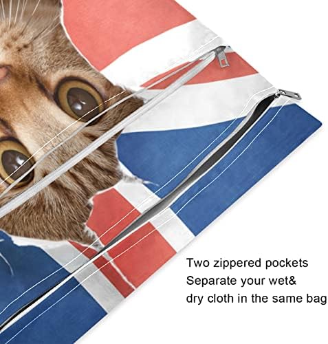 ZZXXB חתול דגל בריטי שקית רטובה אטומה למים חיתול בד לשימוש חוזר תיק יבש רטוב עם כיס רוכסן לטיולים בריכת