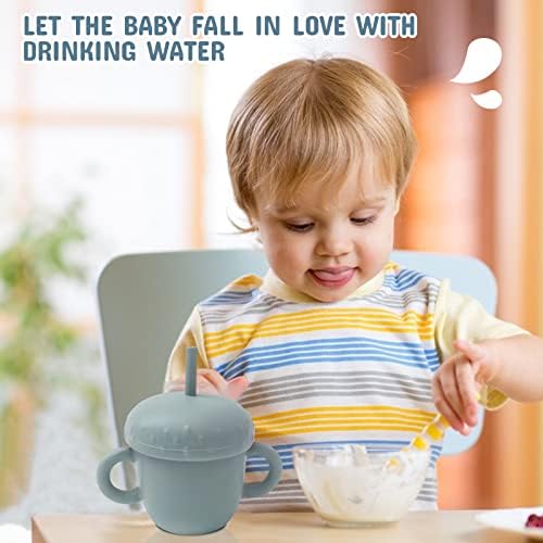 קשיות כוס בבונו סיליקון לתינוק - 2 ב-1 חטיף קש לפעוטות כוס עם מכסה הוכחה לשפוך - לילדים בני 1+ שנה