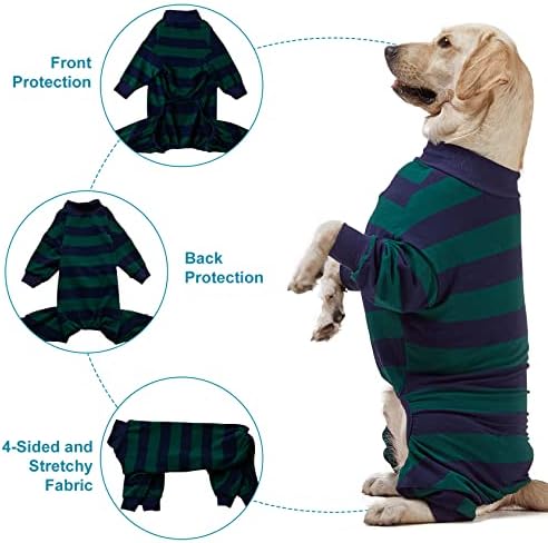 Lovinpet Pajamas Bodyshit בגד גוף - משקל קליל סרוג סרוג כלב סרוג כלב, ירוק ושחור חולצת הדפס חולצה, הגנת