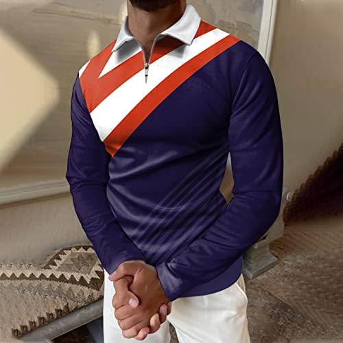 חולצות פולו של Zddo Mens חולצות שרוול ארוך רוכסן צווארון גולף גולף סתי