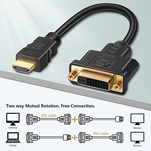 SAISN HDMI ל- DVI כבל מתאם, דו כיווני 4K HDMI זכר ל- DVI-D Converter Converter כבל 1080p DVI ל- HDMI HD HD מתאם