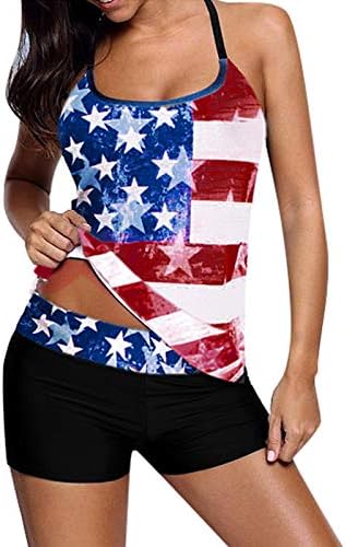 דגל אמריקאי בגדי ים טנקיני לנשים 4 ביולי ביקיני גבוה מותן סטים שני חלקים ספורט לשחות למעלה עם מכנסיים קצרים